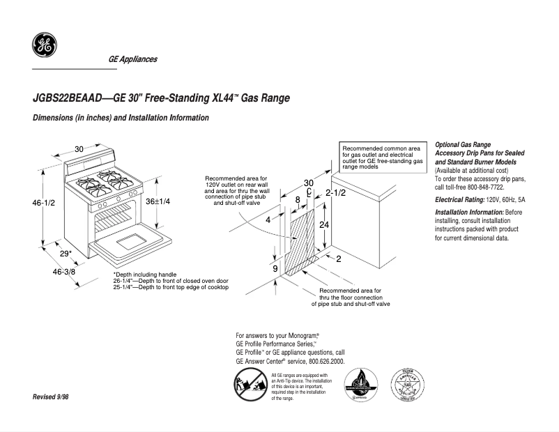 Page n°1 - Fiche technique GE JGBS22BEAAD