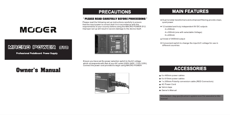 Page 1 de la notice Manuel utilisateur Mooer Macro Power S12