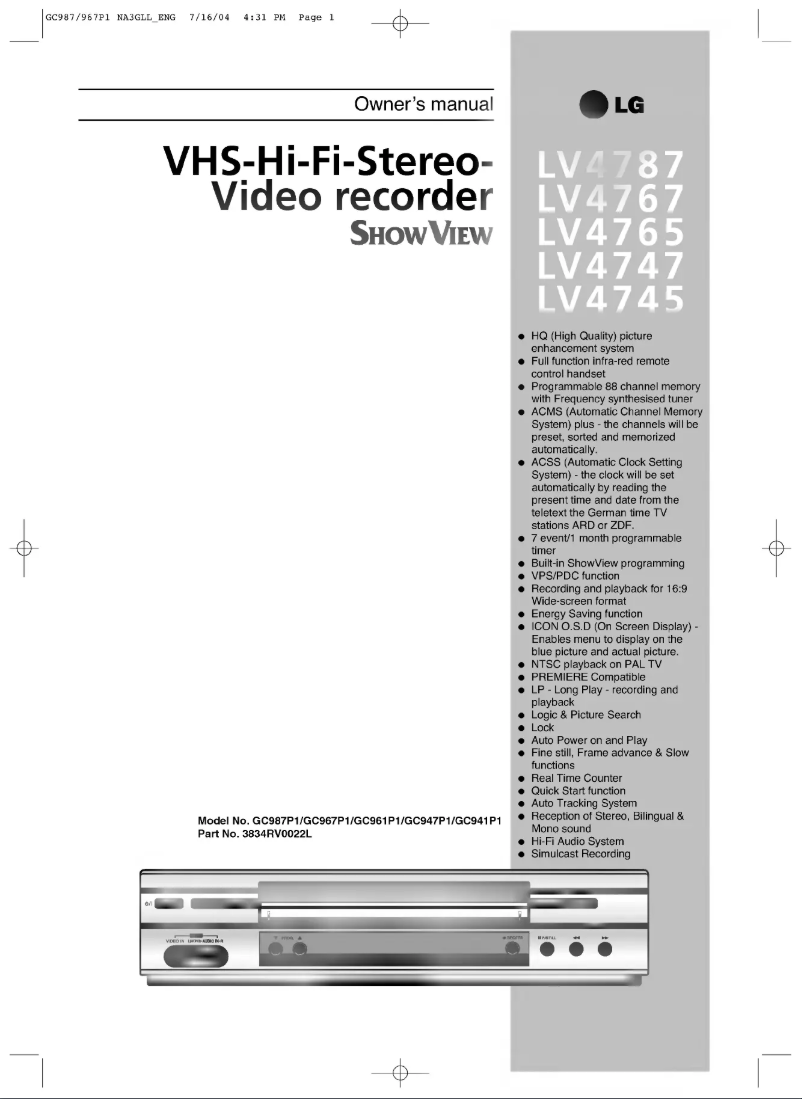 Page 1 de la notice Manuel utilisateur LG GC941P1