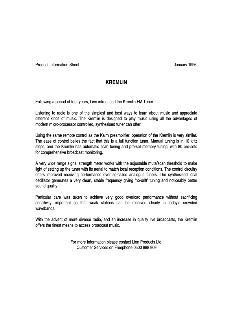 Page n°1 - Manuel utilisateur Linn Kremlin