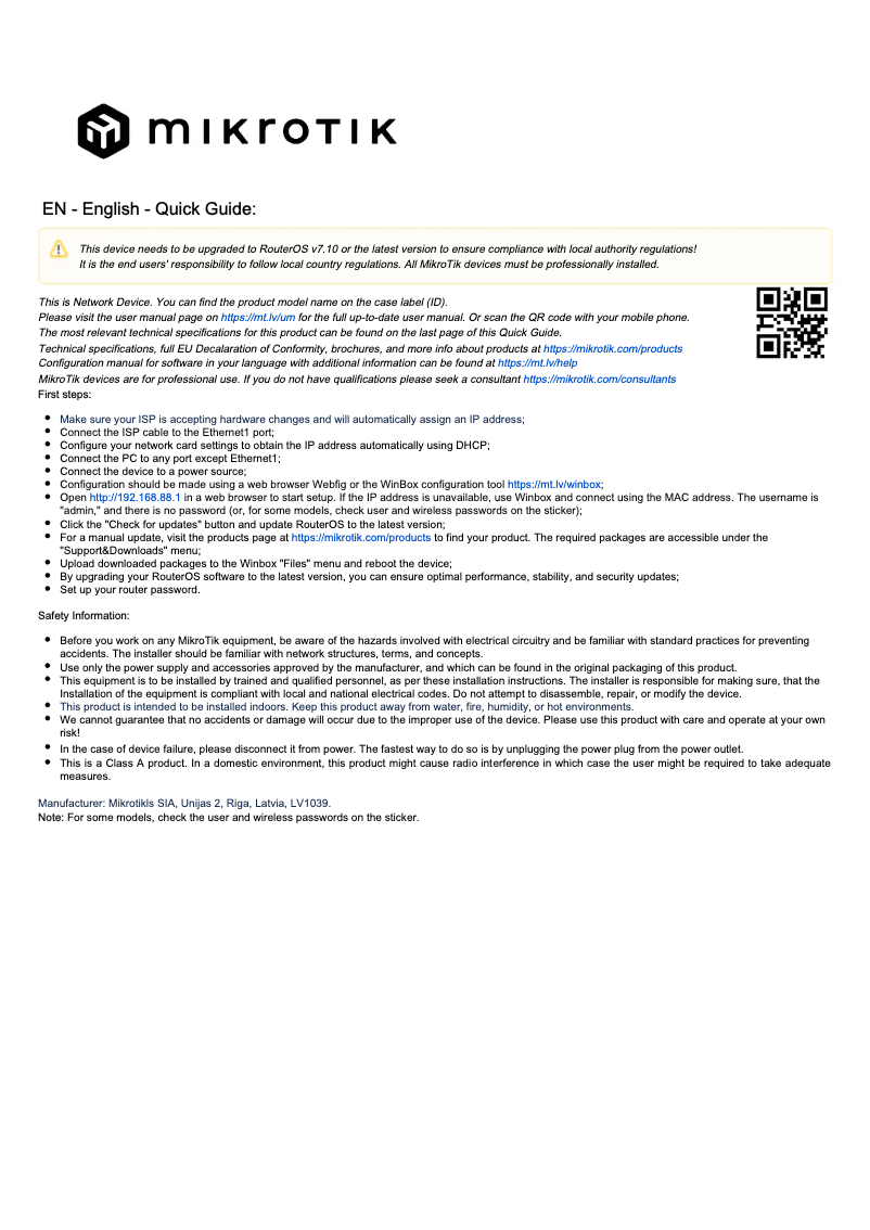 Page n°1 - Manuel utilisateur Mikrotik CRS106-1C-5S