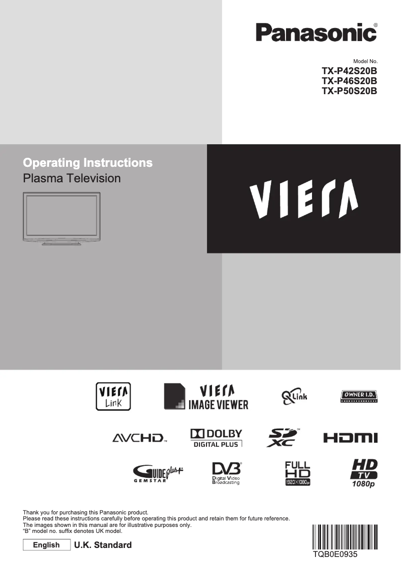 Page 1 de la notice Manuel utilisateur Panasonic Viera TX-P50B20B