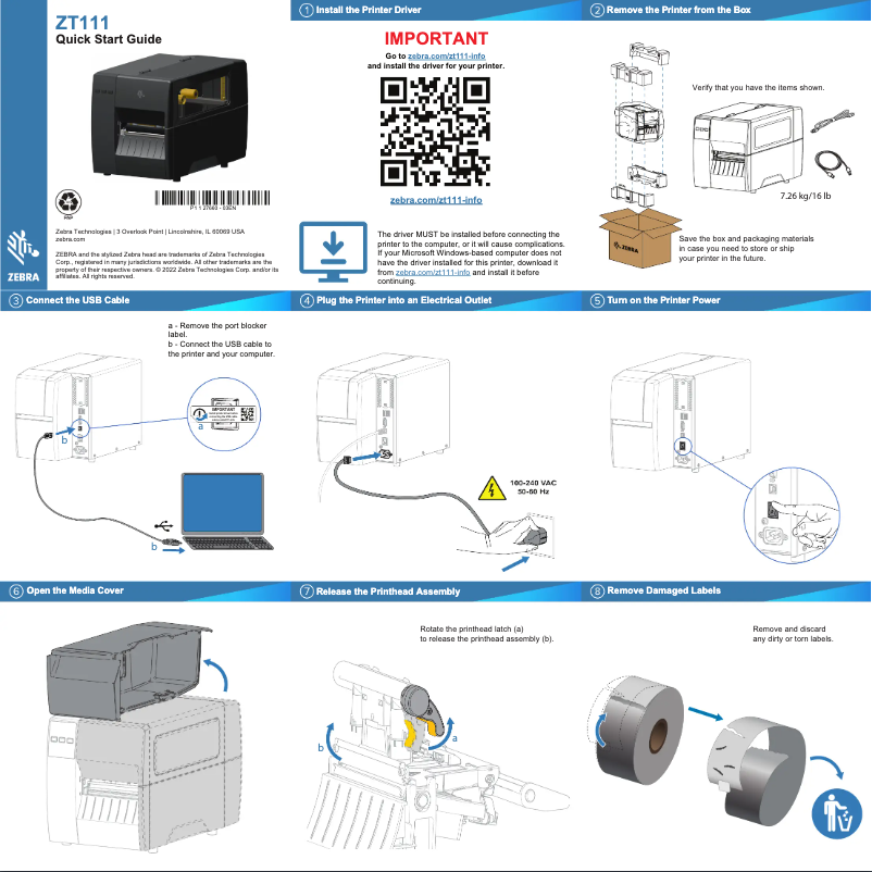 Page 1 de la notice Guide de démarrage rapide Zebra ZT111