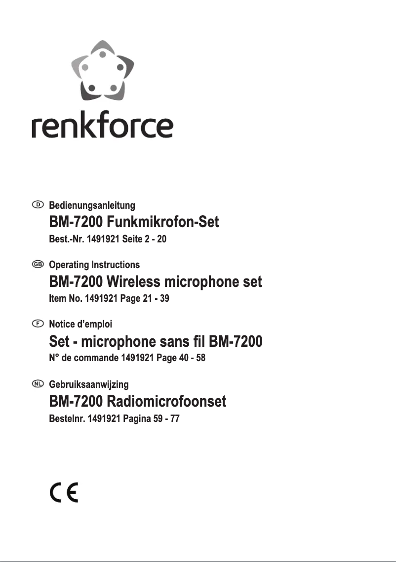 Page 1 de la notice Manuel utilisateur Renkforce BM-7200