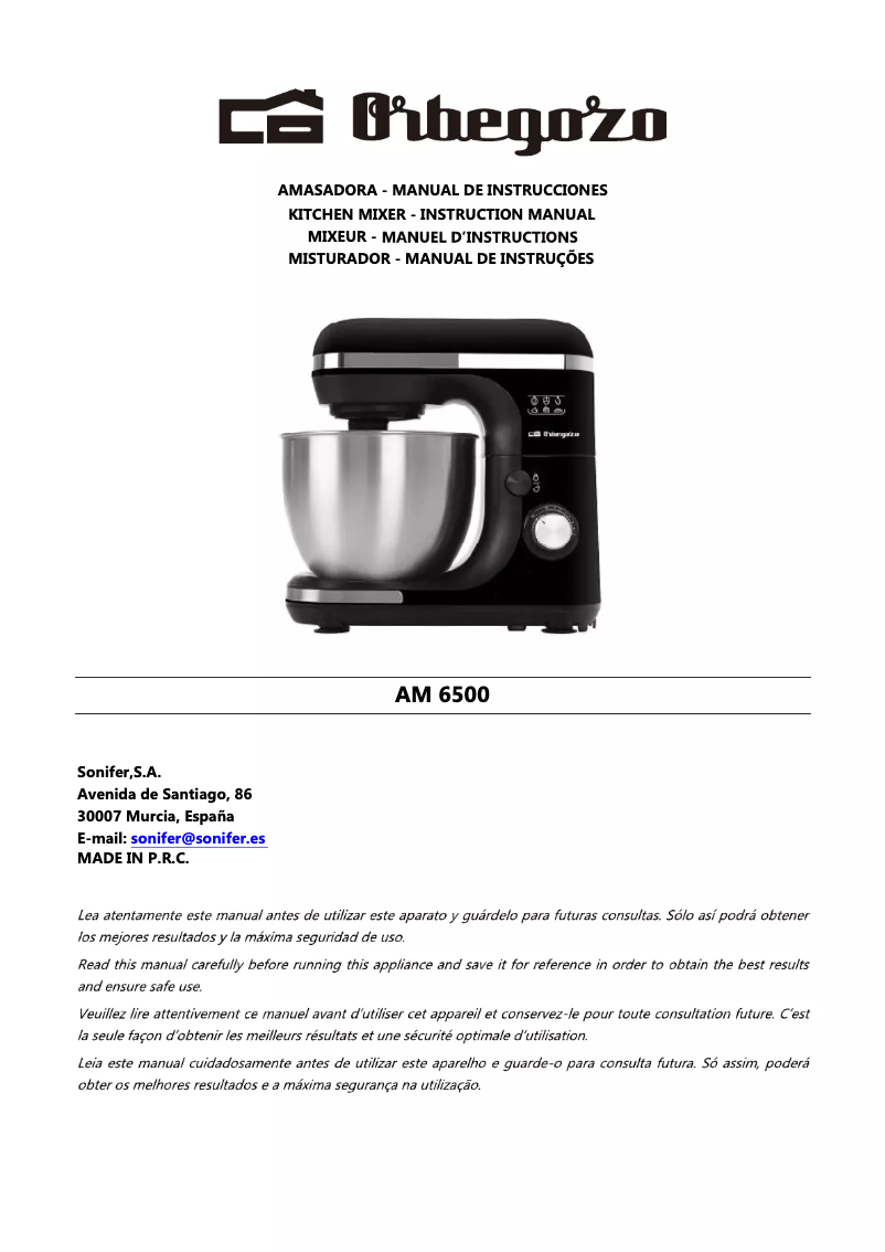 Page 1 de la notice Manuel utilisateur Orbegozo AM 6500