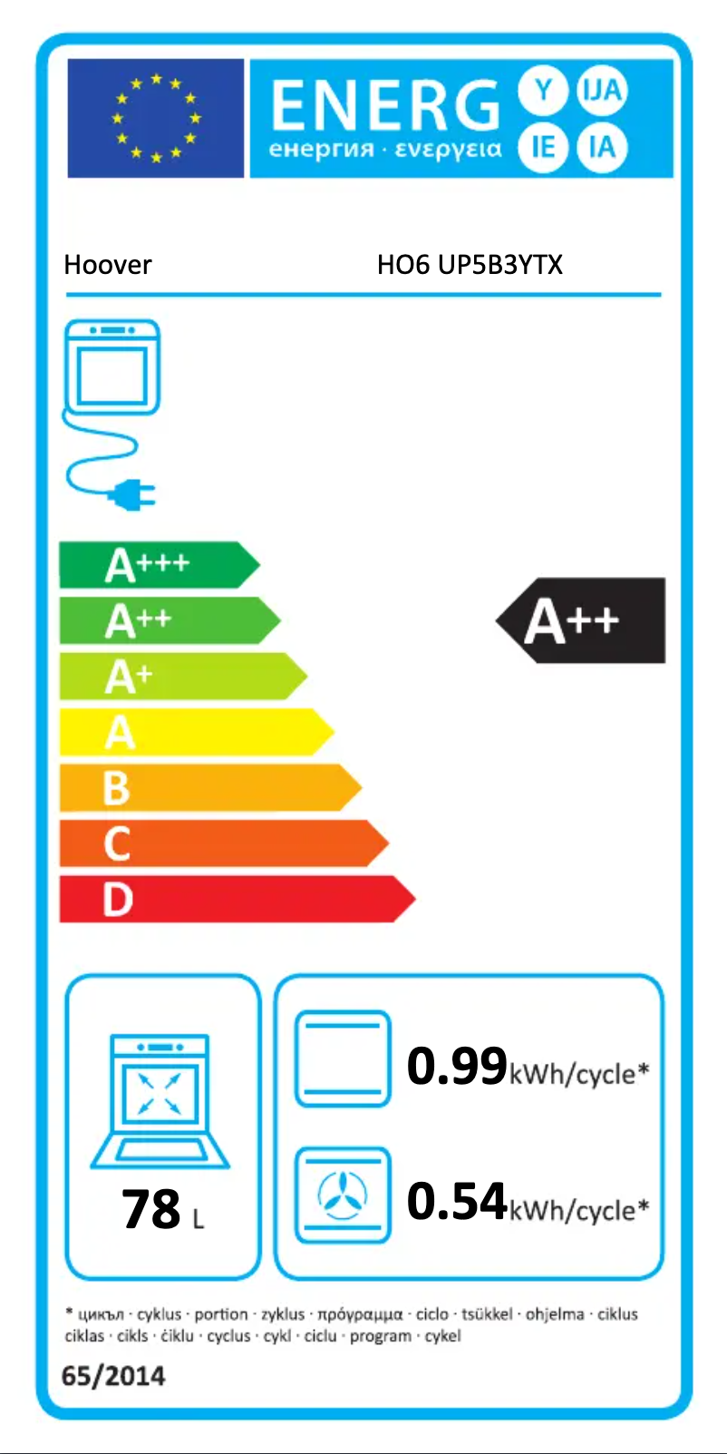 Page n°1 - Label énergétique Hoover HO6 UP5B3YTX