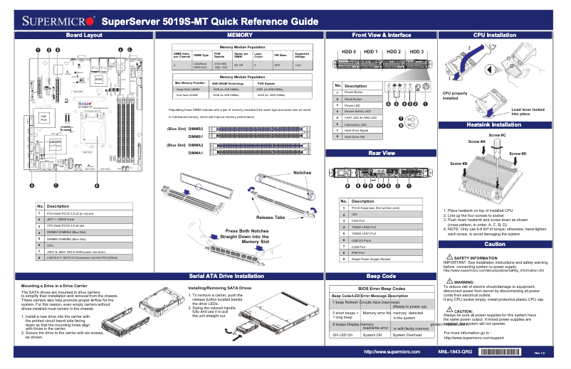 Page 1 de la notice Guide de démarrage rapide Supermicro SuperServer 5019S-MT