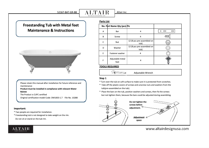Page 1 de la notice Manuel utilisateur Altair Kerta 52167-BAT-GR-BB