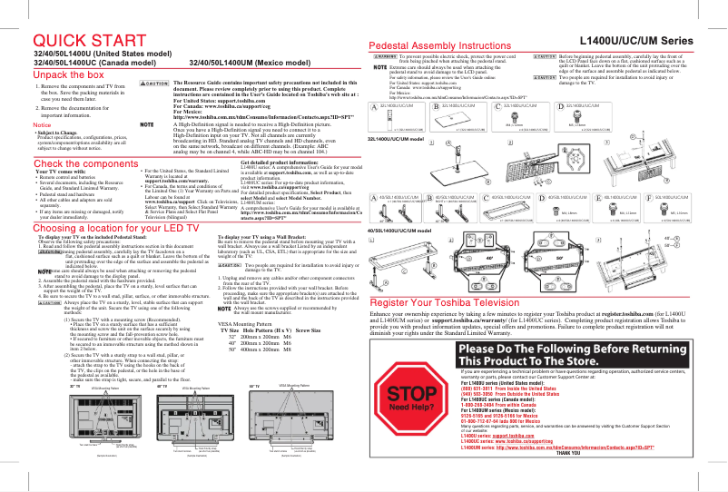 Page n°1 - Manuel utilisateur Toshiba 50L1400UM