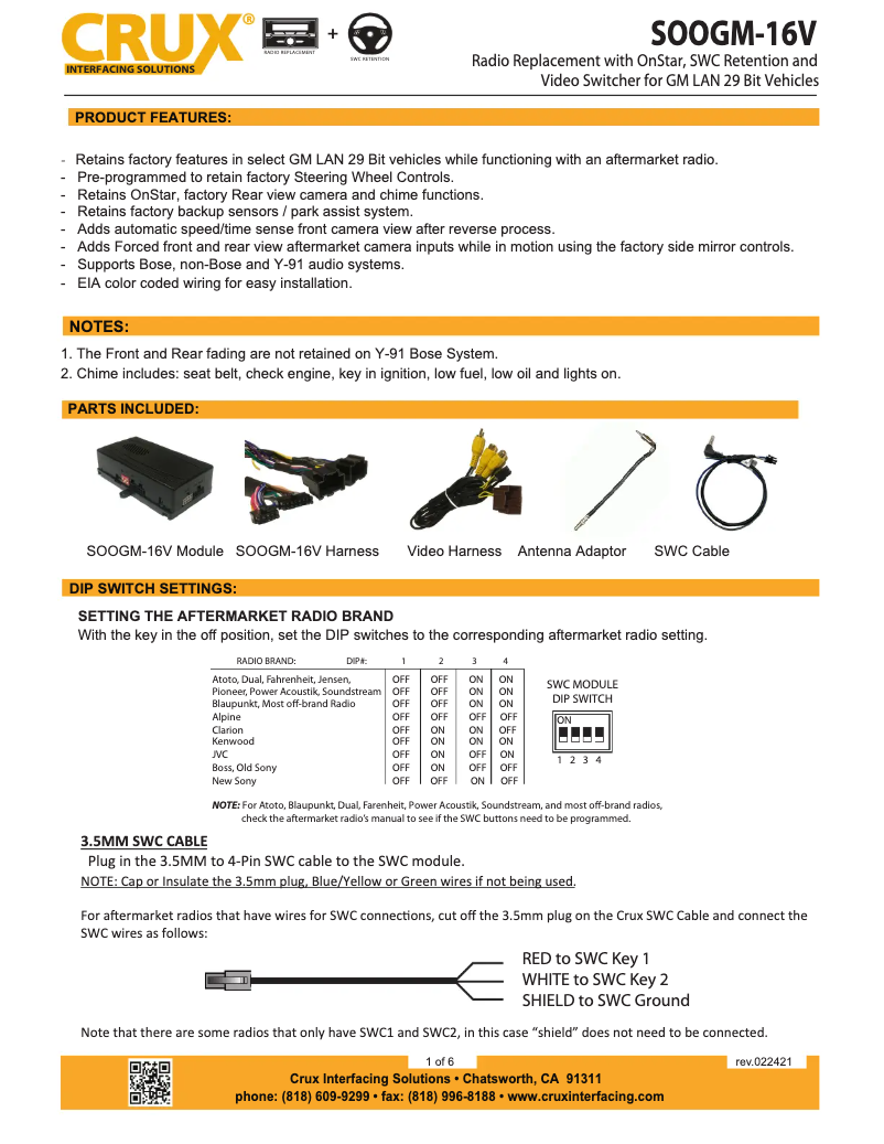 Page n°1 - Manuel utilisateur CRUX SOOGM-16V