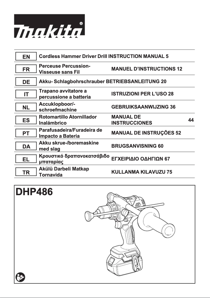 Page 1 de la notice Fiche technique Makita DHP486RTJ