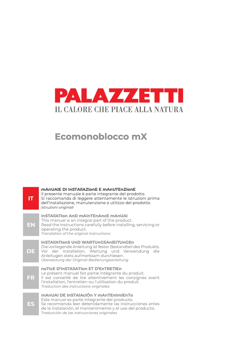 Page 1 de la notice Manuel utilisateur Palazzetti Ecomonoblocco mX