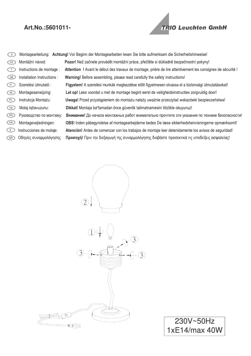 Page n°1 - Manuel utilisateur Trio Lighting Edison 5601011-07