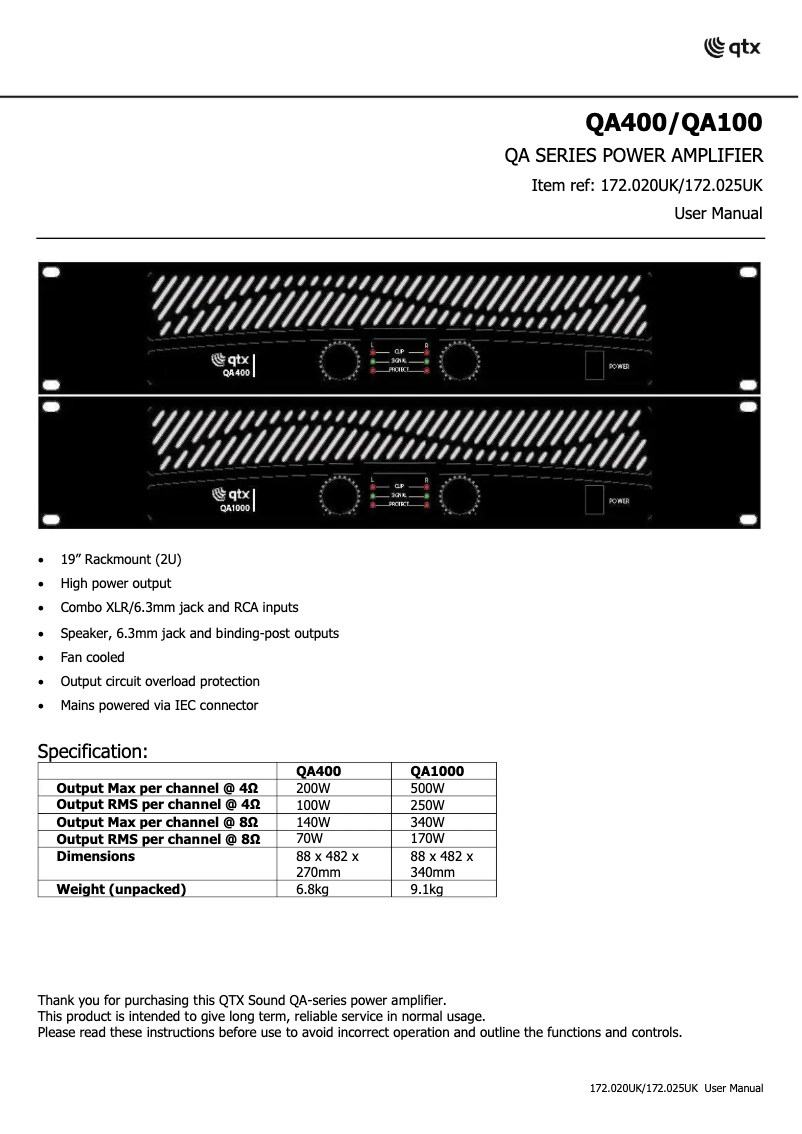 Página 1 del manual Manual de usuario Qtx QA400
