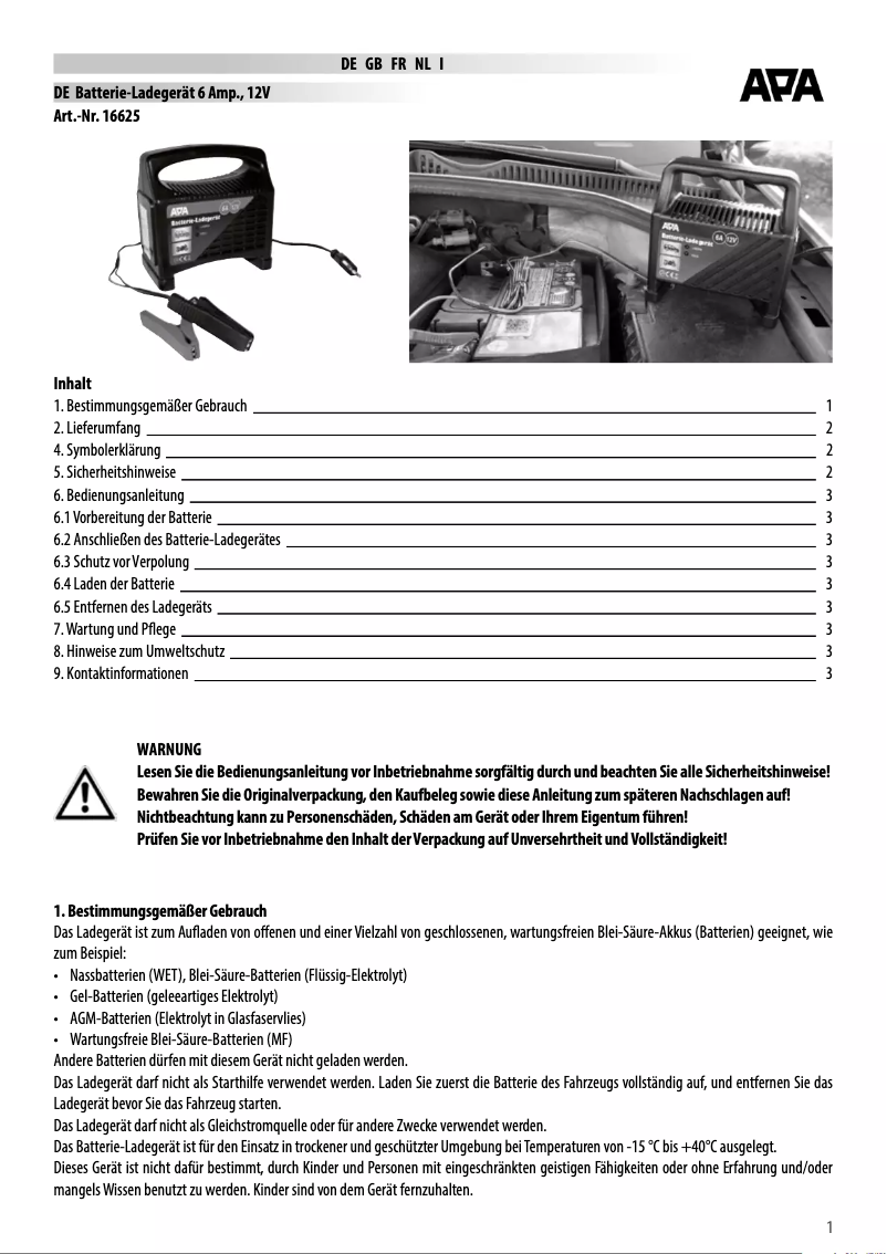 Page n°1 - Manuel utilisateur APA 16625
