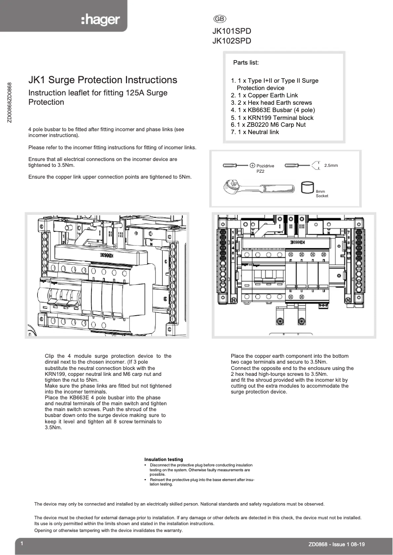 Page n°1 - Manuel utilisateur Hager JK108BGSPD
