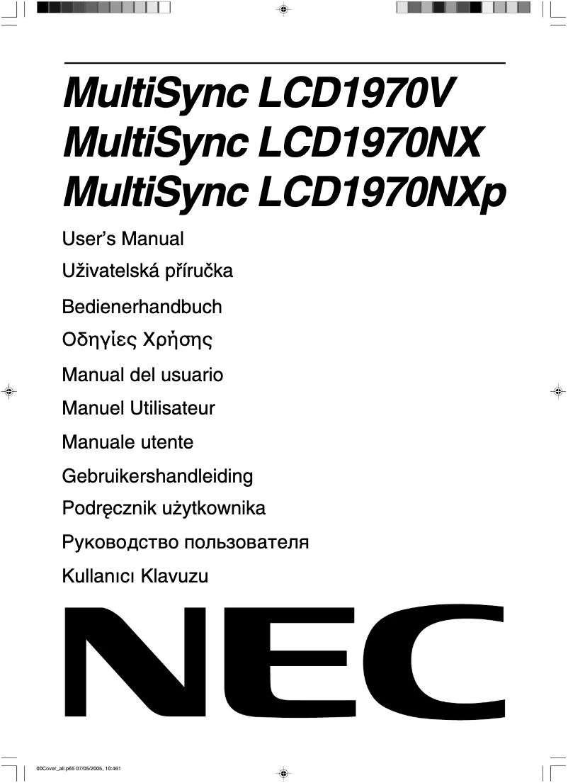 Page 1 de la notice Manuel utilisateur NEC MultiSync LCD1970NXp