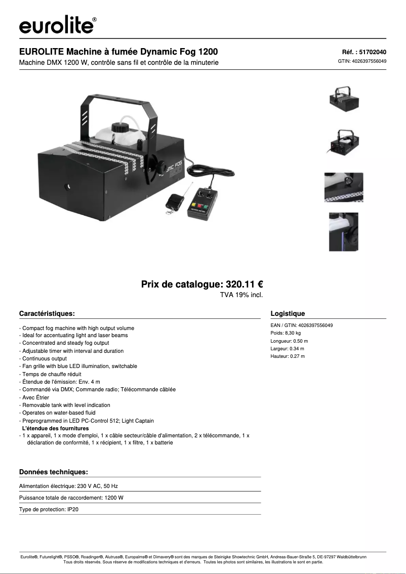 Image de la première page du manuel de l'appareil Dynamic Fog 1200