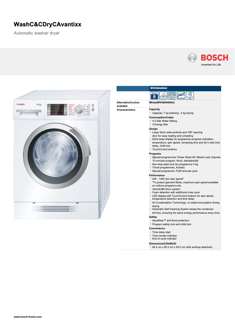 Page n°1 - Fiche technique Bosch Avantixx 7 WVH28440