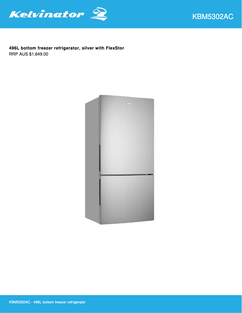 Page 1 de la notice Fiche technique Kelvinator KBM5302AC