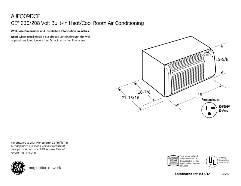 Page n°1 - Fiche technique GE AJEQ09DCE