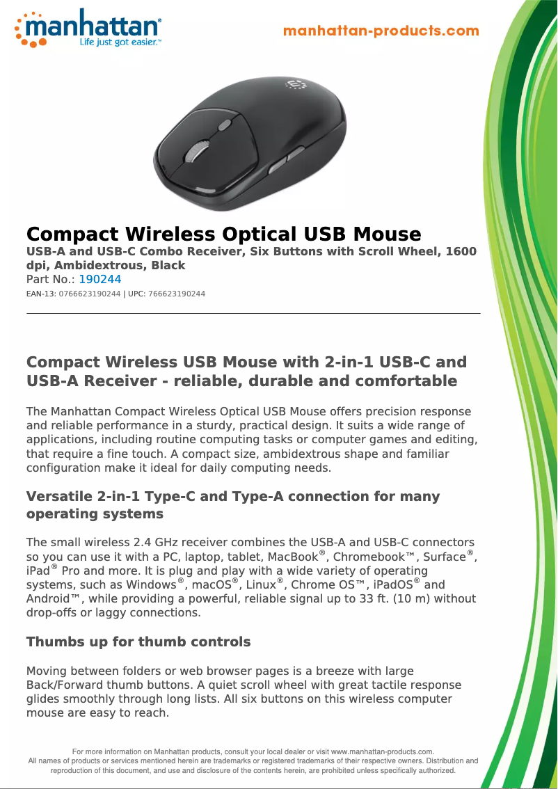Page 1 de la notice Fiche technique Manhattan 190244
