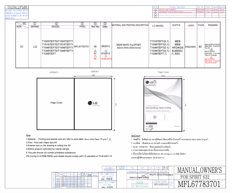 Page 1 de la notice Manuel utilisateur LG T1349TEFT1