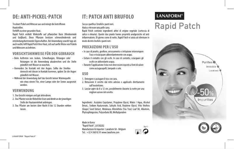 Page n°1 - Manuel utilisateur Lanaform Rapid Patch