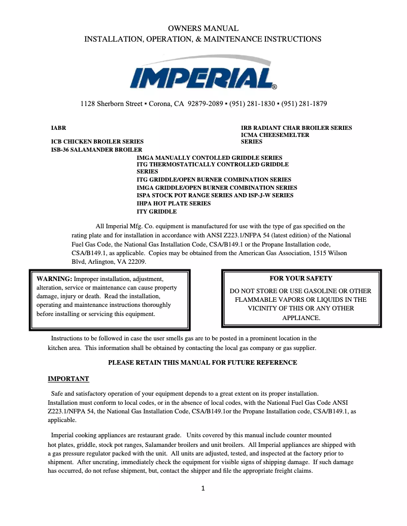 Page 1 de la notice Manuel utilisateur Imperial IABR-24