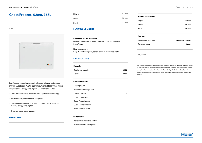 Image de la première page du manuel de l'appareil HCF324W2