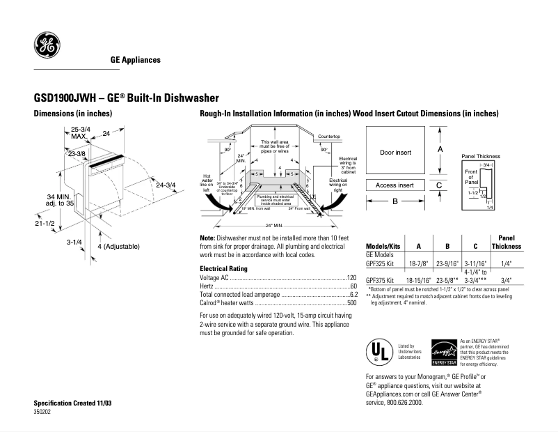 Imagen de la primera página del manual del dispositivo GSD1900JWH