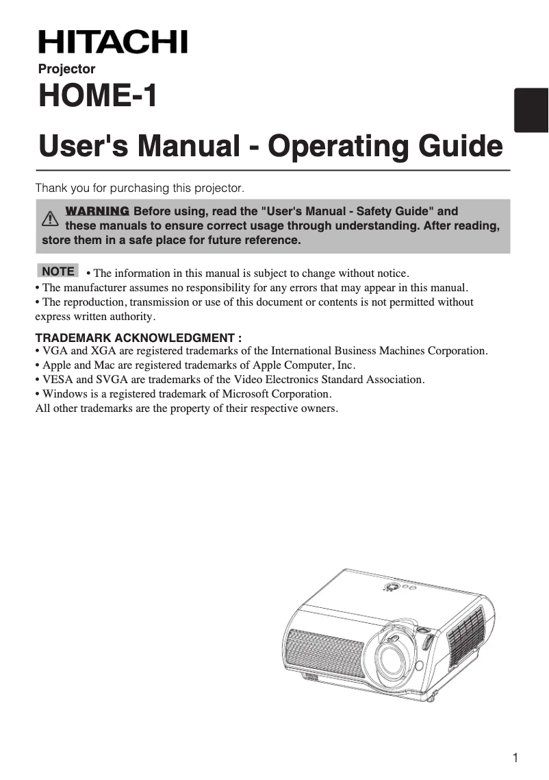 Page 1 de la notice Manuel utilisateur Hitachi HOME-1