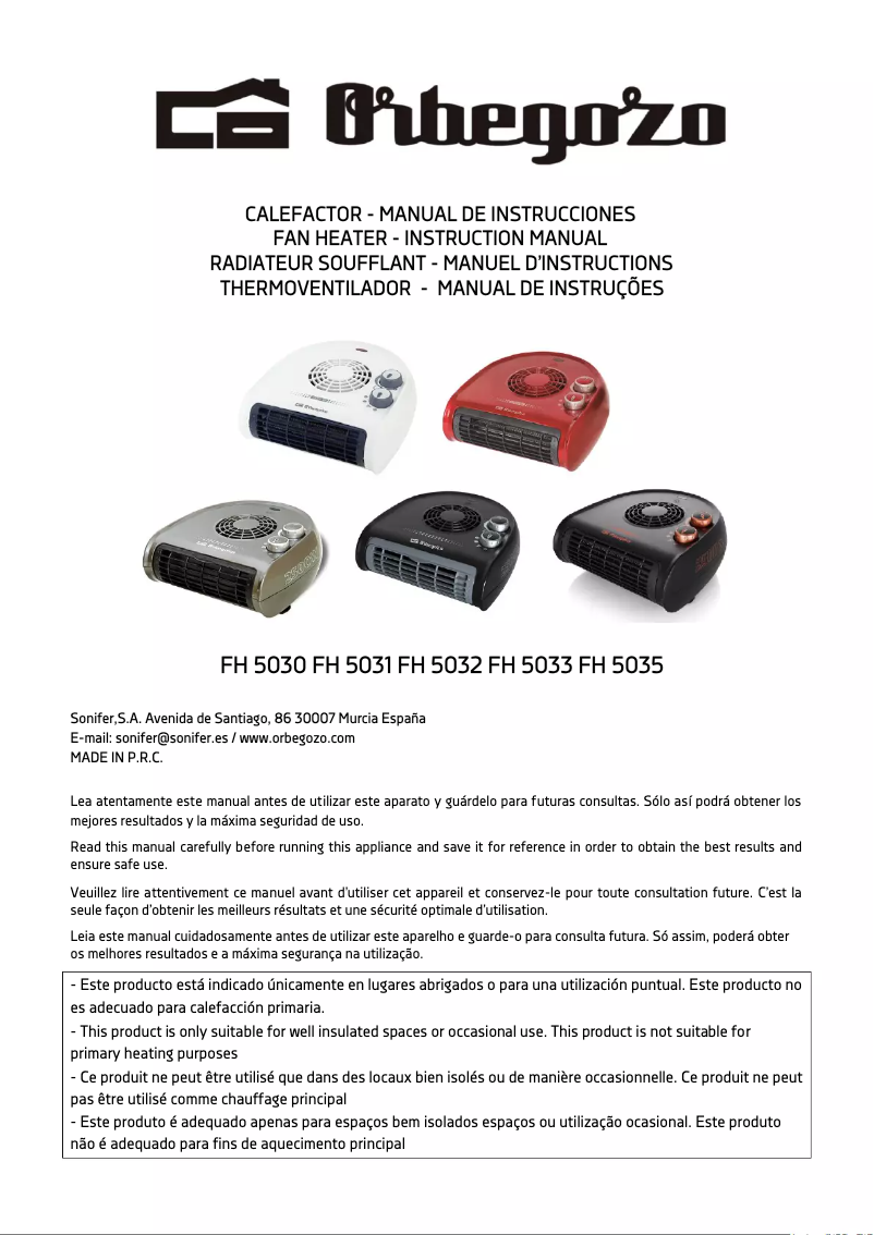 Page 1 de la notice Manuel utilisateur Orbegozo FH 5031