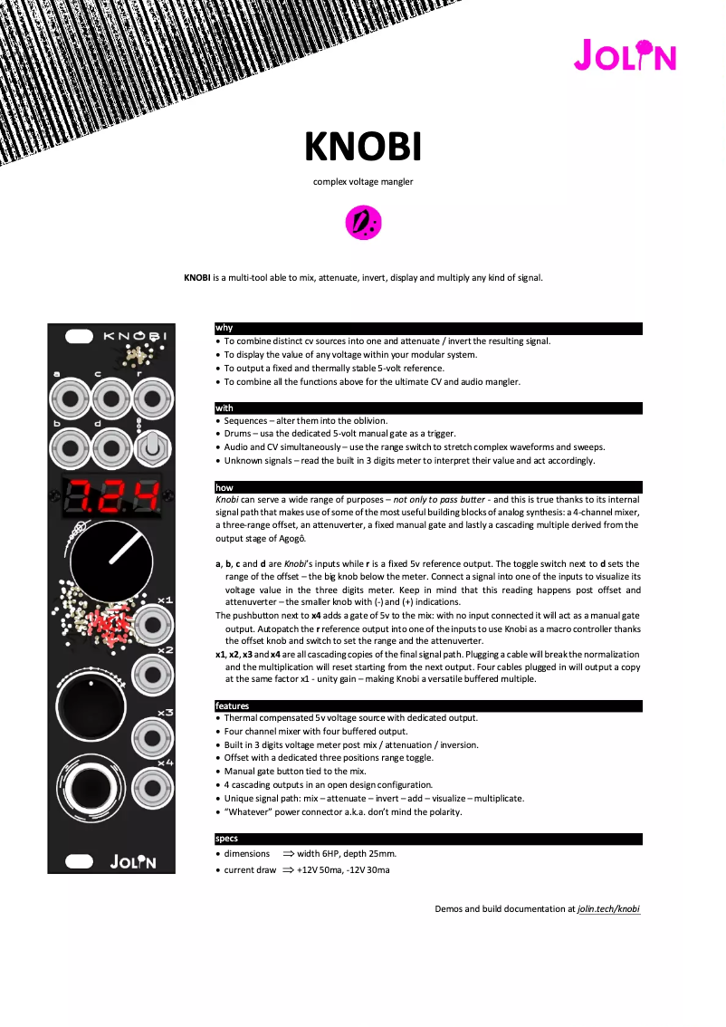 Image de la première page du manuel de l'appareil Knobi