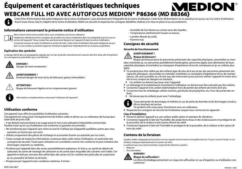 Page 1 de la notice Manuel utilisateur Medion Life P86366 (MD 88366)