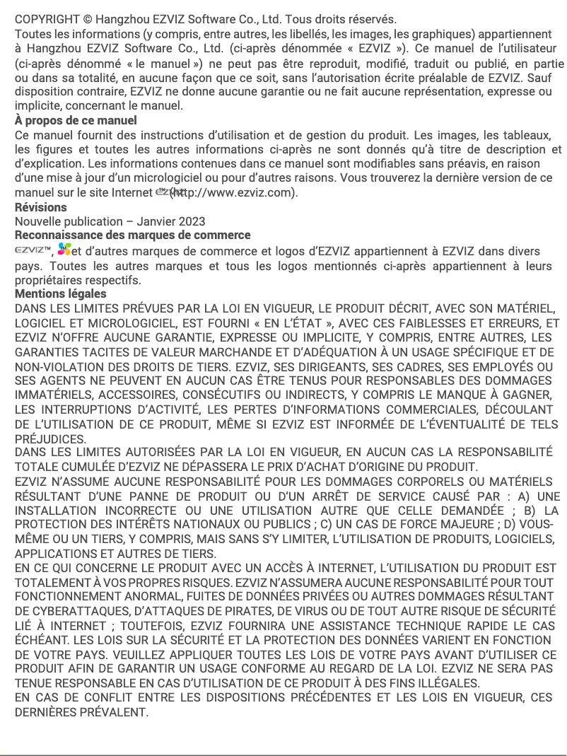 Page 1 de la notice Manuel utilisateur EZVIZ DP2