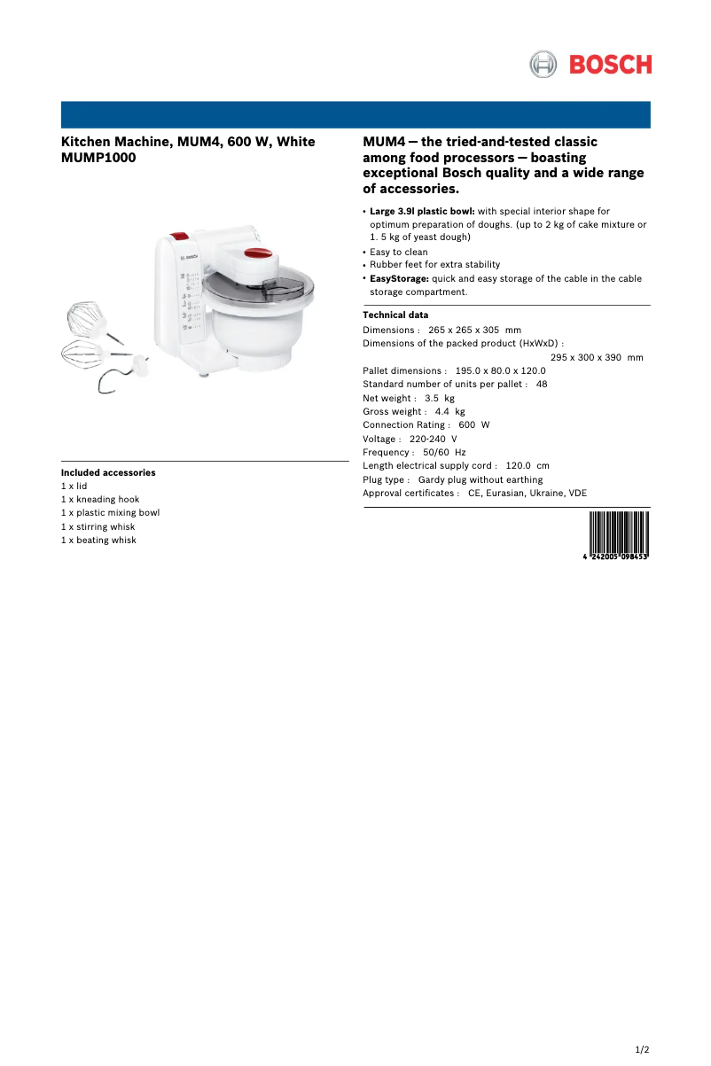 Image de la première page du manuel de l'appareil MUMP1000