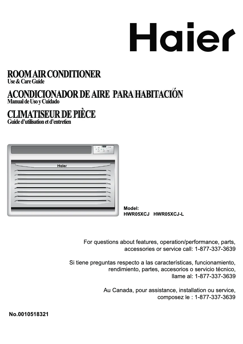 Page 1 de la notice Manuel utilisateur Haier HWR05XCJ