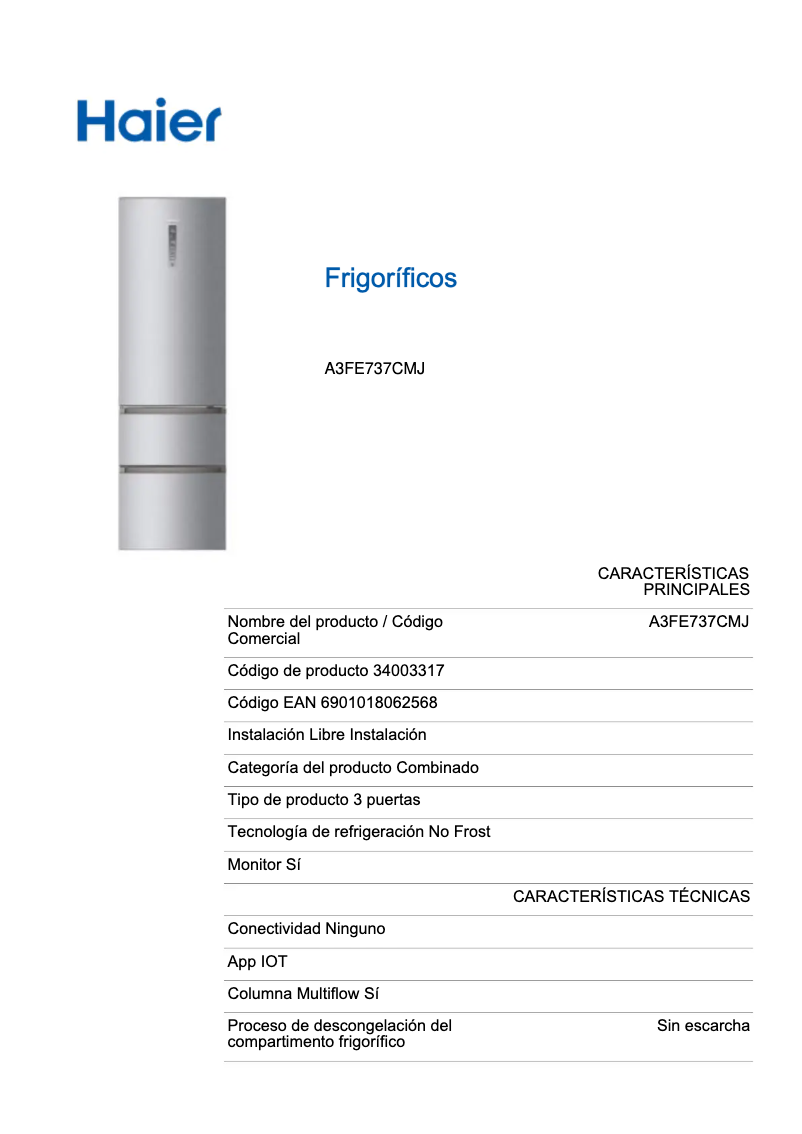 Image de la première page du manuel de l'appareil A3FE737CMJ