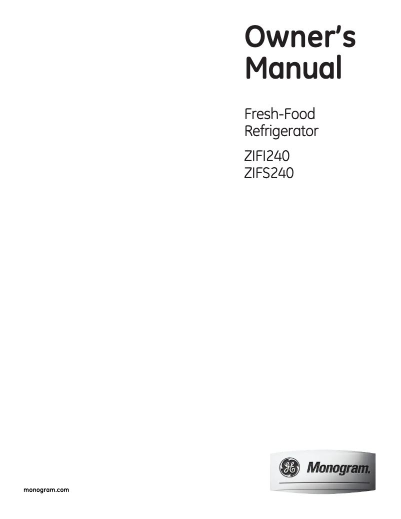 Page 1 de la notice Manuel d'utilisation et d'entretien GE ZIFS240PSS