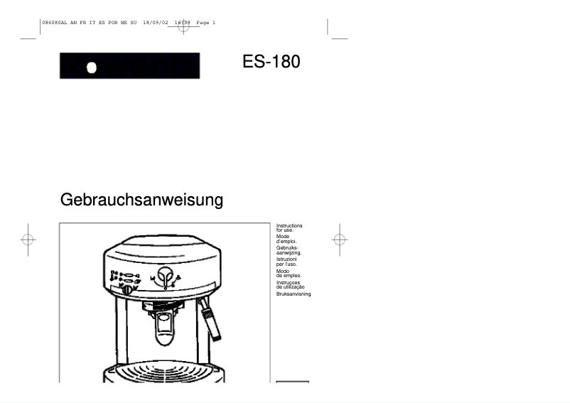 Página 1 del manual Manual de usuario Rowenta Adagio ES 180
