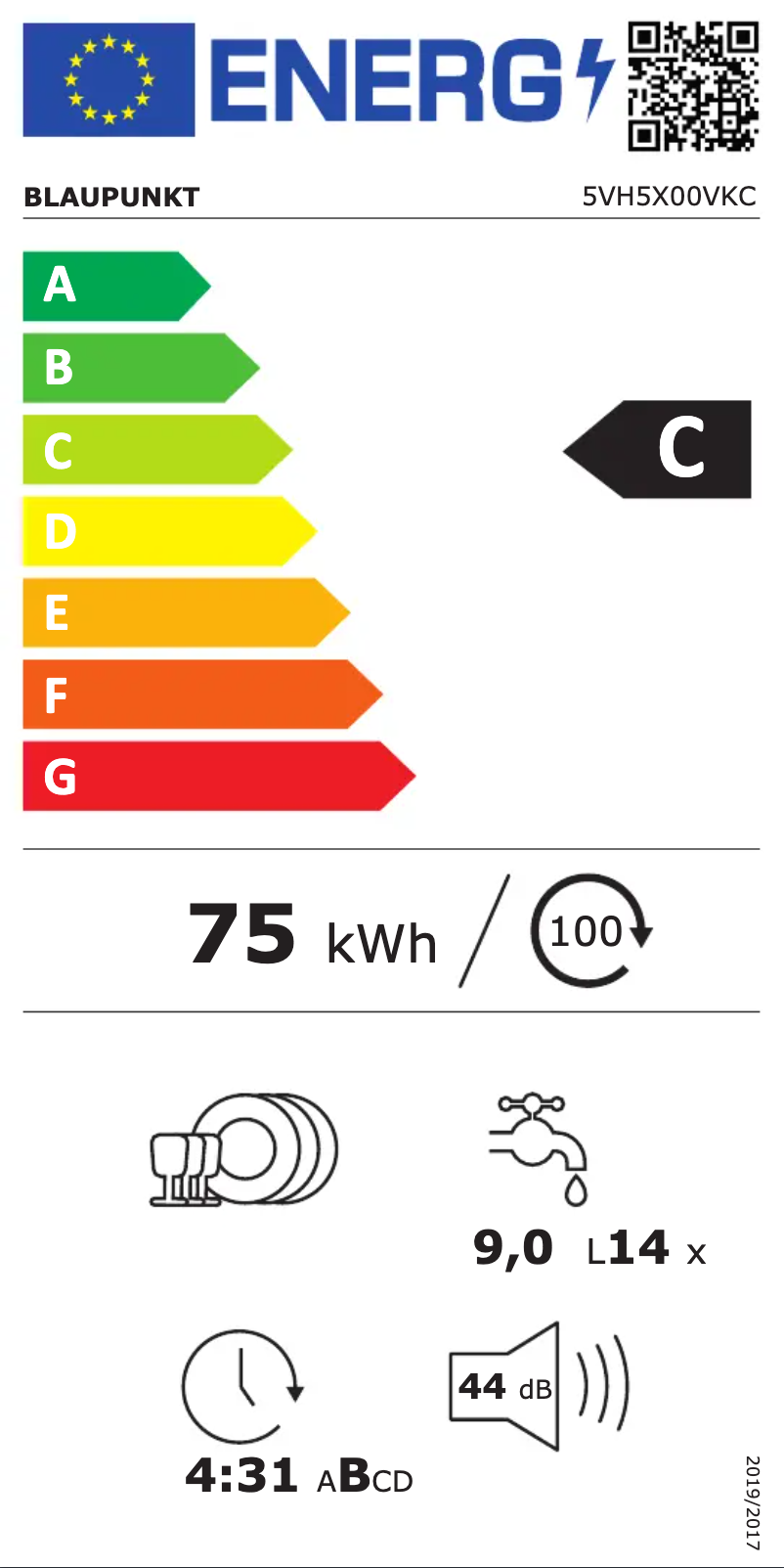 Page 1 de la notice Label énergétique Blaupunkt 5VH5X00VKC