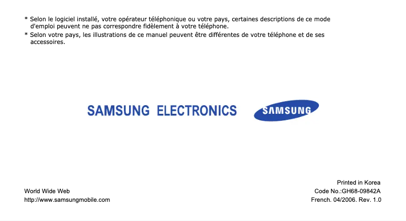 Page 1 de la notice Manuel utilisateur Samsung SGH-E780