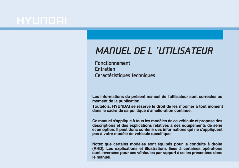 Page 1 de la notice Manuel utilisateur Hyundai Tucson (2019)