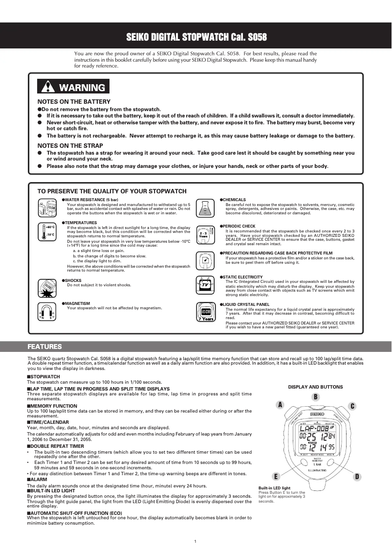 Image de la première page du manuel de l'appareil S058