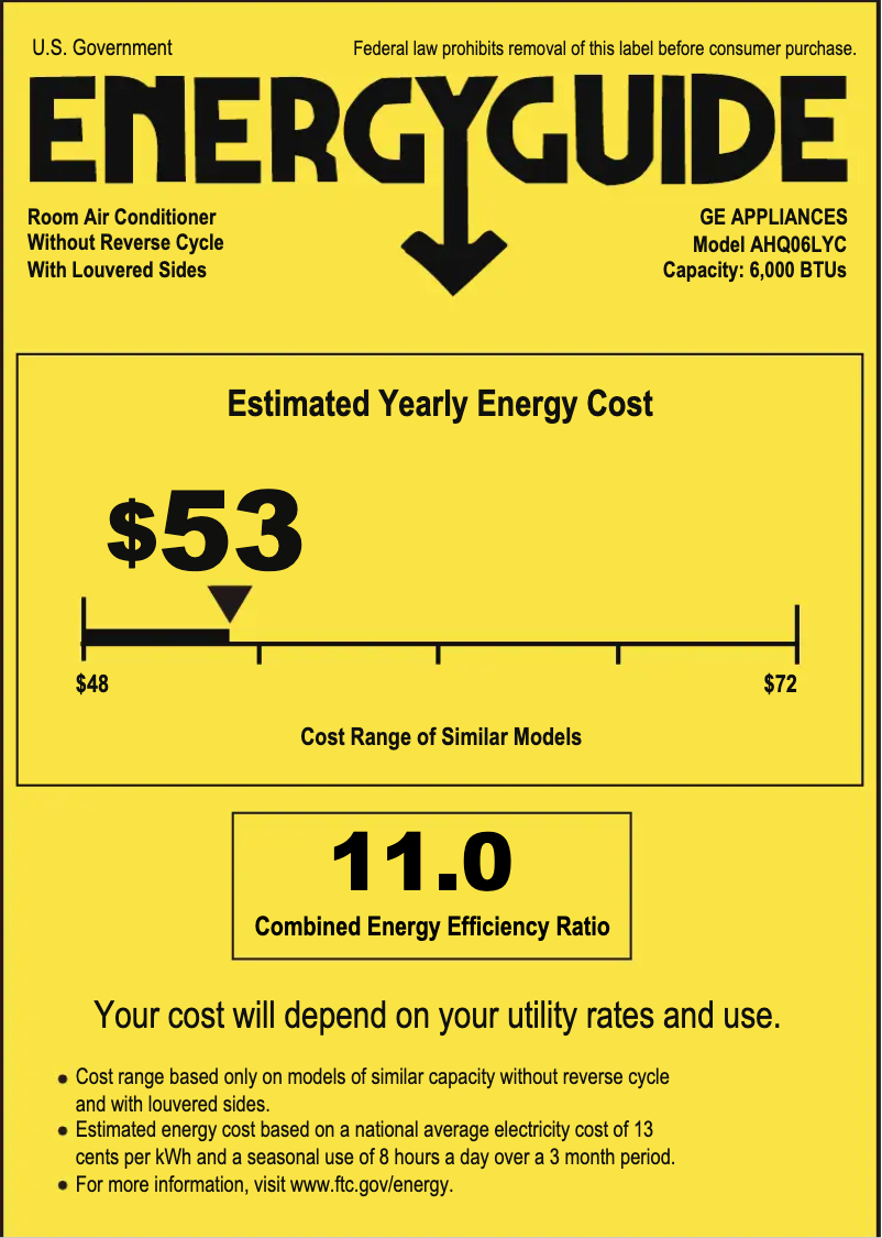 Página 1 del manual Etiqueta energética GE AHQ06LY