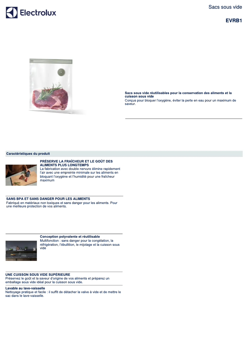 Página 1 del manual Ficha técnica Electrolux EVRB1