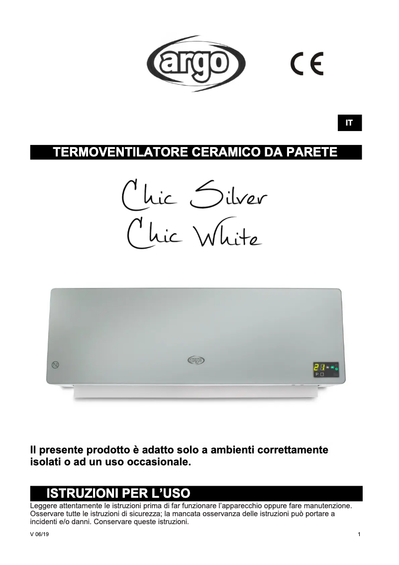 Page 1 de la notice Manuel utilisateur Argoclima Chic