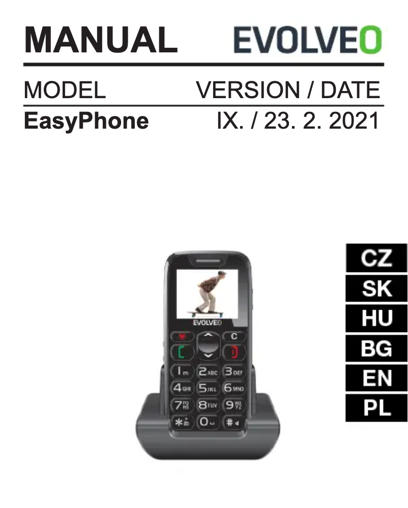 Page 1 de la notice Manuel utilisateur Evolveo Easyphone