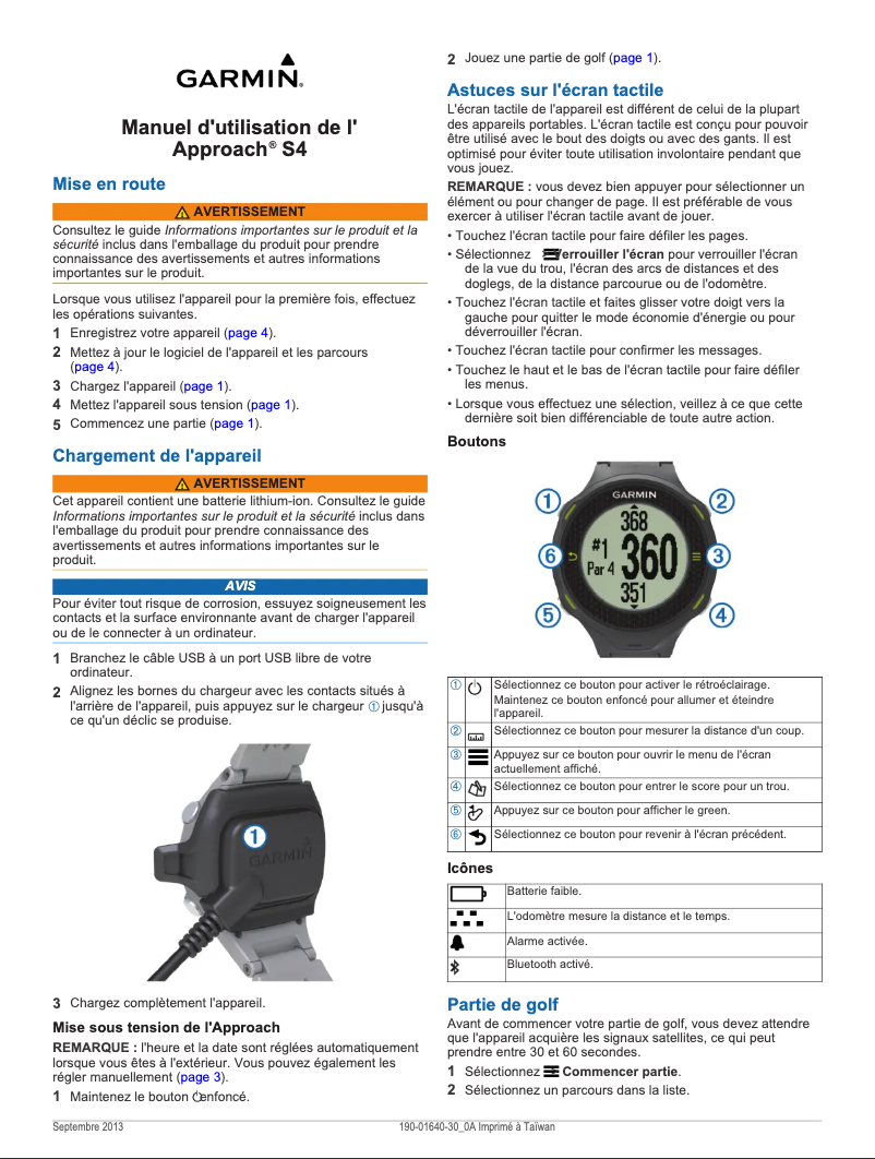 Page 1 de la notice Mode d'emploi Garmin Approach S4